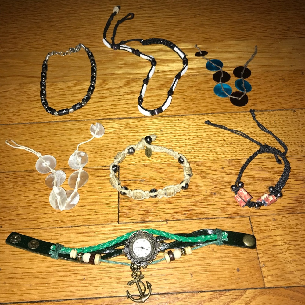 7 bracelets shell hemp wrap around nautical watch surfer beach tropical anchor